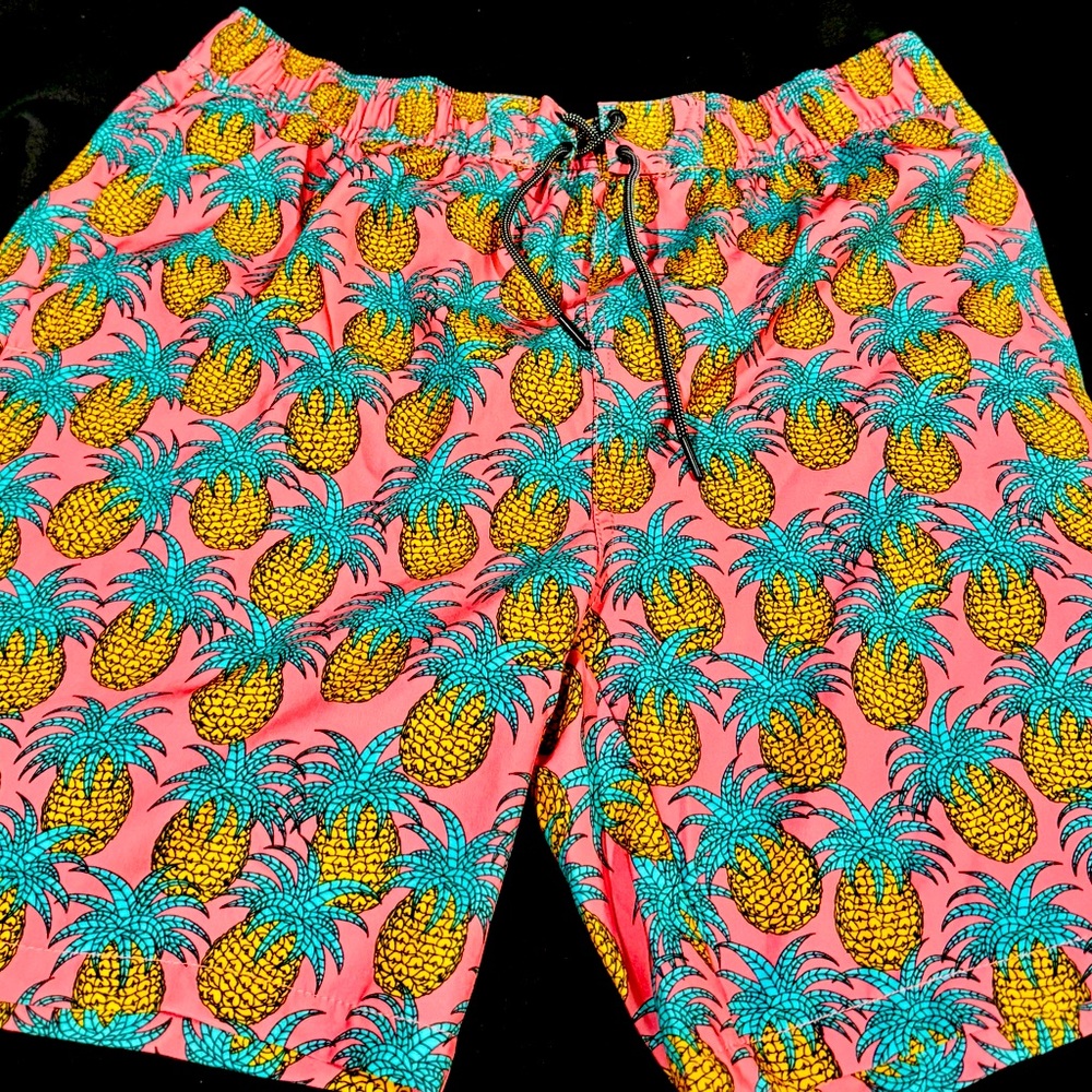 Retreat: Tropical Pineapple Print Board Shorts - Pink and Yellow side XL